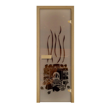 картинка Дверь из стекла бронза 690*1890мм (толщина 6мм) "Банька с шапкой" хвойная коробка, оливковые петли от магазина Румлес