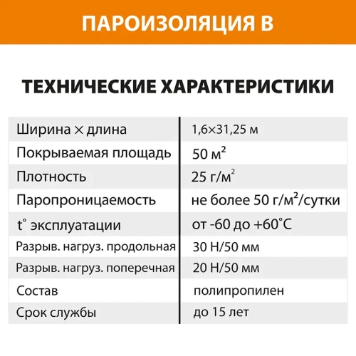 картинка Пленка пароизоляционная B (S50м²) от магазина Румлес