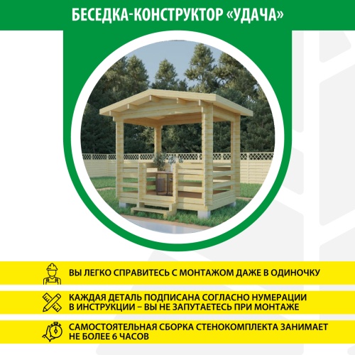 картинка Беседка "Удача" 2.52*3.52м (стенокомплект, стропила) от магазина Румлес