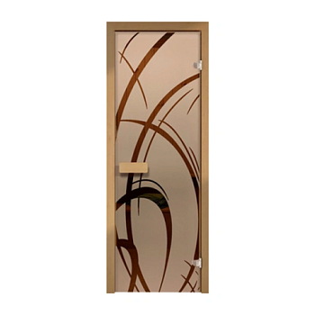 картинка Дверь из стекла бронза 690*1890мм (толщина 8мм) "Арабика" лиственная коробка, хром петли от магазина Румлес