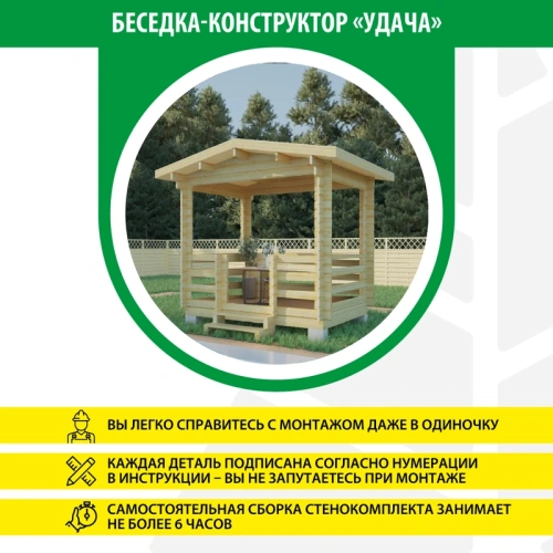картинка Беседка "Удача" 2,52*3,52м (стенокомплект, стропила) от магазина Румлес