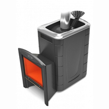 картинка Печь банная каменка Гейзер 2014 inox Витра с закрытой каменкой, антрацит (камни 63кг/до 18м³) от магазина Румлес