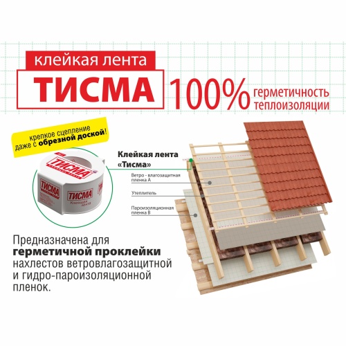 картинка Клейкая лента ТИСМА односторонняя д/пленок/мембран 60мм*20м от магазина Румлес