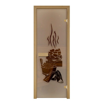 картинка Дверь из стекла бронза 690*1890мм (толщина 6мм) "Сауна" хвойная коробка, оливковые петли от магазина Румлес