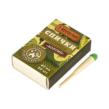 картинка Спички BOYSCOUT Колумб 40мм 20шт не гаснут от ветра и влаги от магазина Румлес