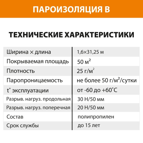 картинка Пленка пароизоляционная B (S50м²) от магазина Румлес